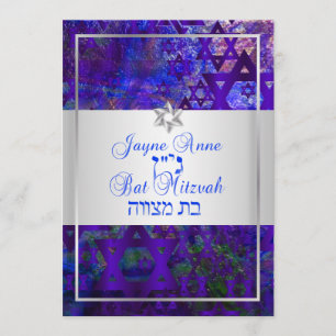 Convites PixDezines mod estrelas/Bar Mitzvah/roxo/prata