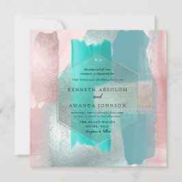 Convites PixDezines Moderno Aquarela Aqua Rosa Bege Verde