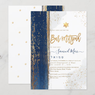 Convites PixDezines Moderno Tallit Abstrato Bar Mitzvah Inv