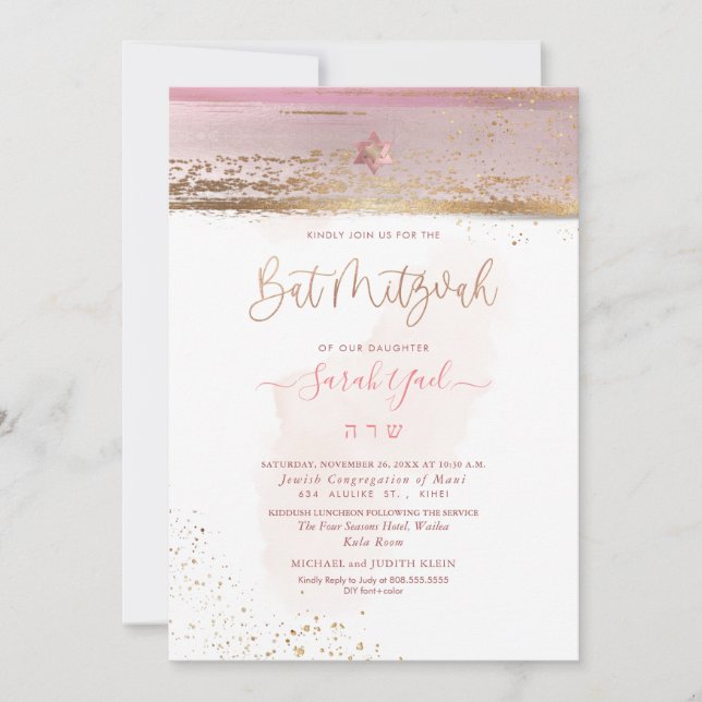 Convites PixDezines Moderno Tallit Abstrato Bat Mitzvah Ros (Frente)