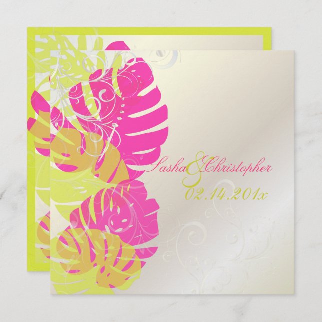 Convites PixDezines Monstera, Folhagem Tropical + Anilhas (Frente/Verso)