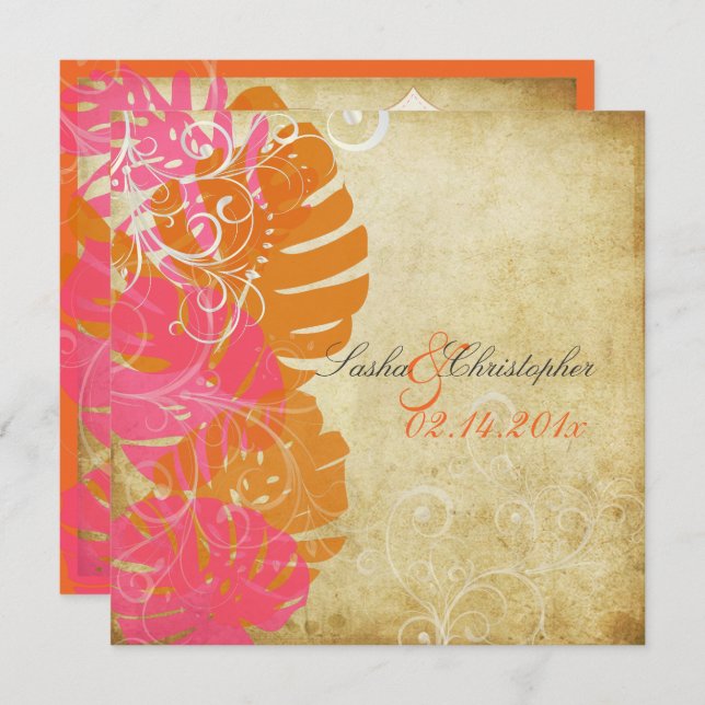 Convites PixDezines MONSTERA/PINK/ORANGE/SWIRLS (Frente/Verso)