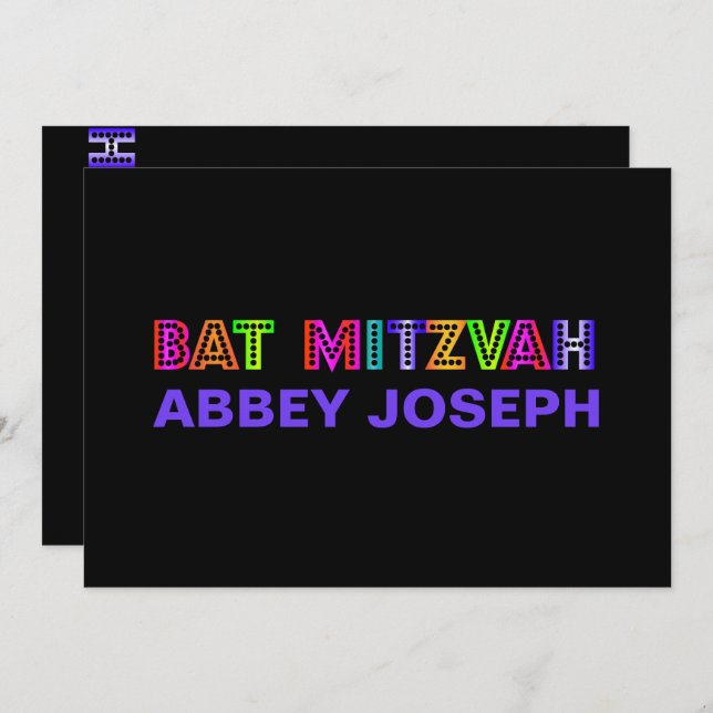 Convites PixDezines Neon Lights Bat Mitzvah (Frente/Verso)