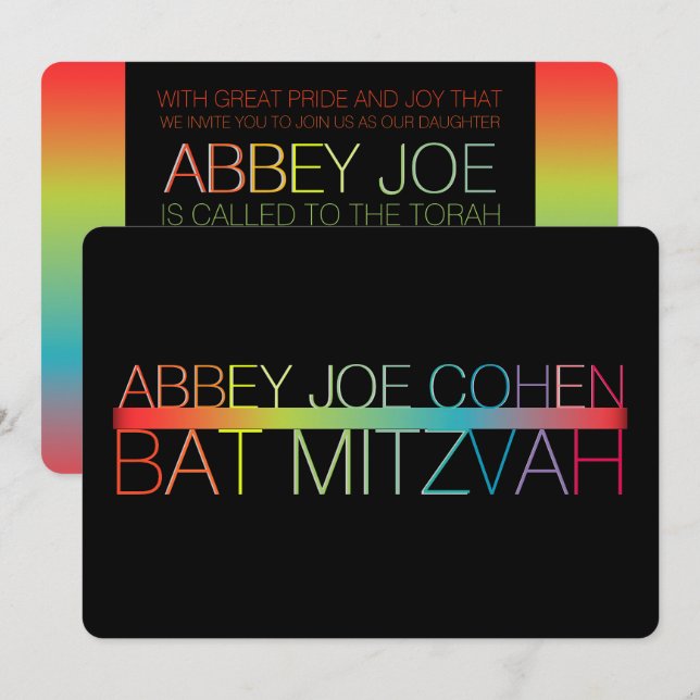 Convites PixDezines neons/tipografia/bat mitzvah (Frente/Verso)