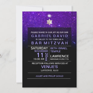 Convites PixDezines Night Sky/Purple/typografia/bar mitzvah