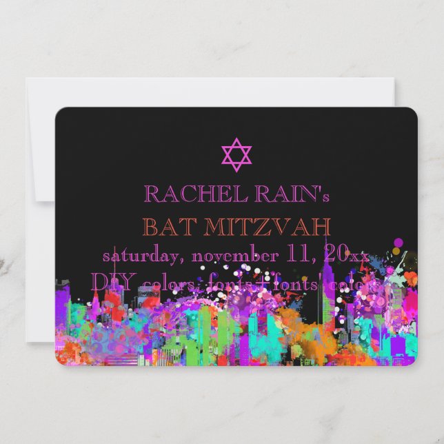 Convites PixDezines NYC bar/bat mitzvah urbano (Frente)