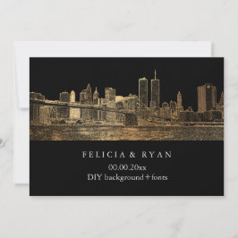 Convites PixDezines NYC Horizonte/Faux Dourado/Fundo DIY