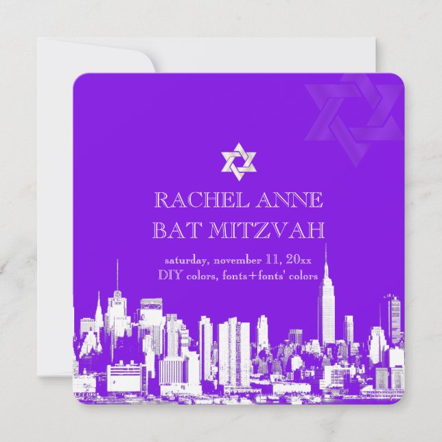 Convites PixDezines NYC skyline/bat mitzvah (Frente)