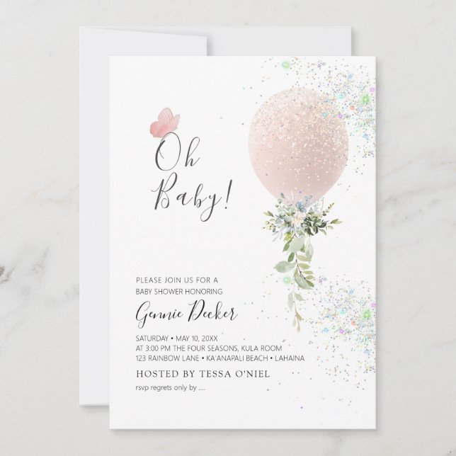 Convites PixDezines Oh Baby Bochecha Rosa Baby Chá de Bebê (Frente)