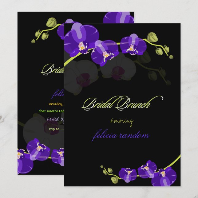 Convites PixDezines ORQUÍDEA ROXA/CASAMENTO/fundo de diy (Frente/Verso)