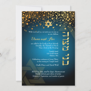 Convites PixDezines OURO DESLUMBRANTE/B'nai Mitzvah/Cor per