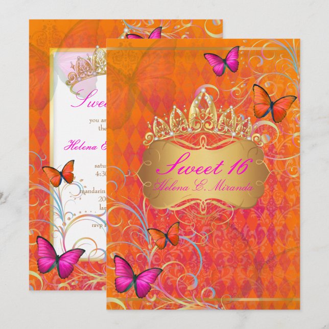 Convites PixDezines Papillon Sweet 16/Rainbow Swirls (Frente/Verso)