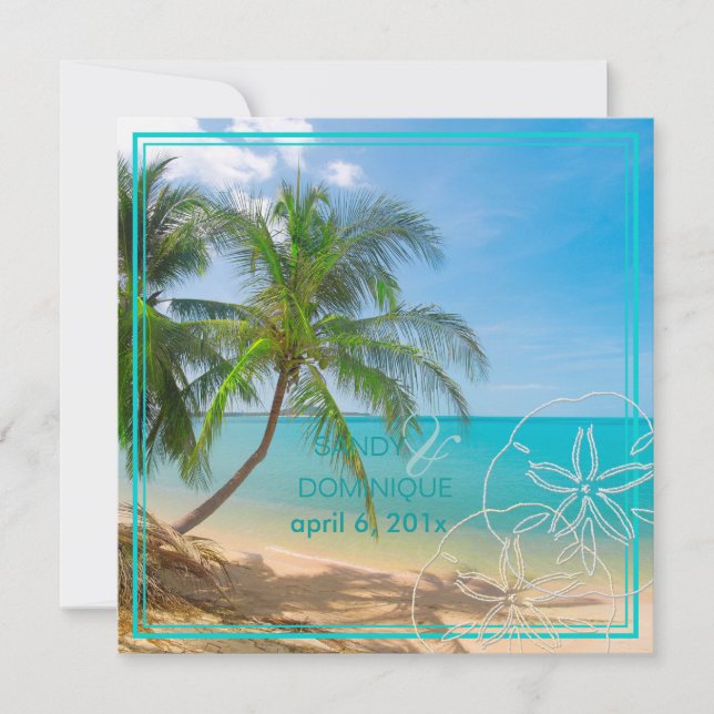 Convites PixDezines Paraíso/Ilha Tropical+dólar de areia (Frente)