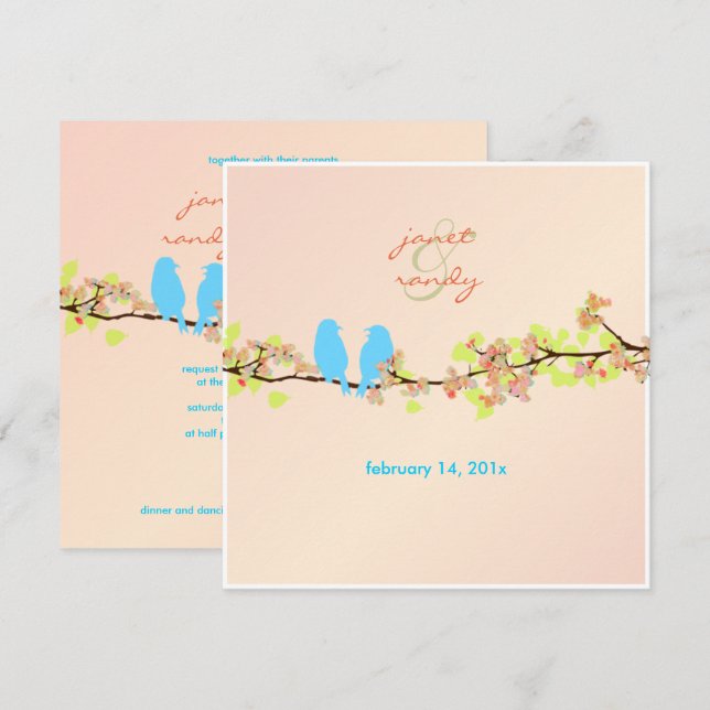Convites PixDezines Pássaros de Amor/AZUL/FUNDO DIY (Frente/Verso)