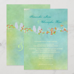 Convites PixDezines Pássaros Originais do Amor em aquarela