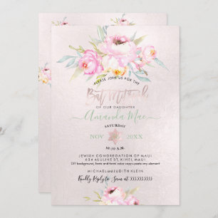 Convites PixDezines Peonies Rosa Watercolor Bat Mitzvah