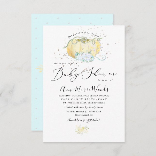 Convites PixDezines Pequeno Chá de fraldas de Abóbora (Frente/Verso)