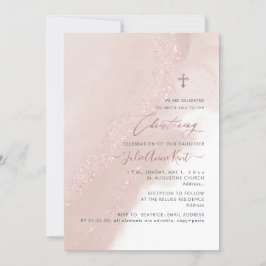 Convites PixDezines Pink Rosa Dourado Christening