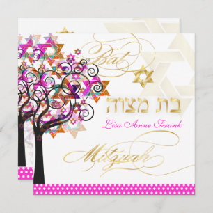 Convites PixDezines PINK TREE OF LIFE BAT MITZVAH CONVIDA