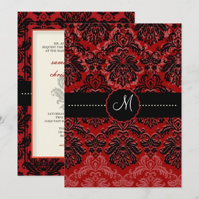 Convites PixDezines Piqué, Damask / Black + Red Velvet (Frente/Verso)