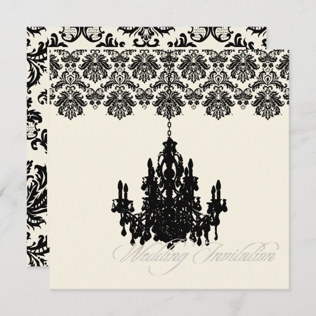 Convites PixDezines Piqué Damask + Chandelier (Frente/Verso)