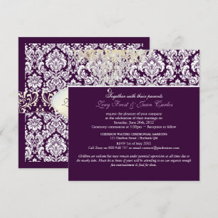 Convites PixDezines Plum Moiré Damask/Crystal Lustre