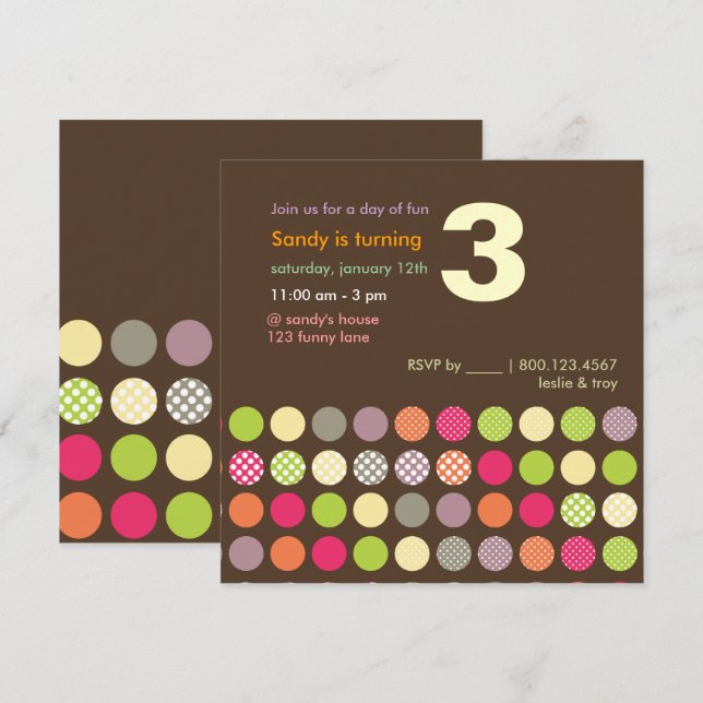 Convites PixDezines Pontos de Bolinhas Retro /Fundo para DI (Frente/Verso)