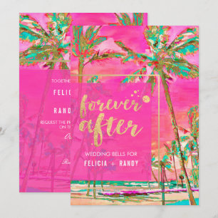 Convites PixDezines Praia Havaiana Vintage/Rosa/Ciano