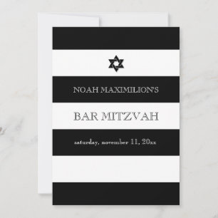 Convites PixDezines preto/branco/bar de listras mitzvah