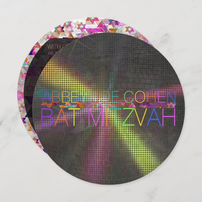 Convites PixDezines psychedelic stars/neon/bat mitzvah (Frente/Verso)