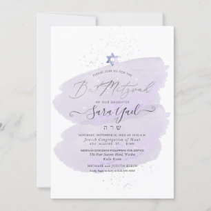 Convites PixDezines Purple Watercolor Amostra Bat Mitzvah
