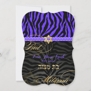 Convites PixDezines púrpura/cor DIY/Bat Zebra Mitzvah