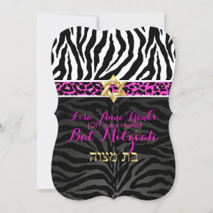 Convites PixDezines púrpura/cor DIY/Zebra/Bat Mitzvah
