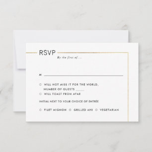 Convites PixDezines Quadro de RSVP Minimalista Dourado Fals