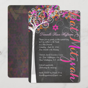 Convites PixDezines quadro-negro árvore da vida BAT MITZVAH