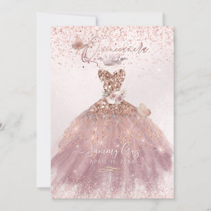 Convites PixDezines Quinceanera Dusty Rosa Glitter Gown