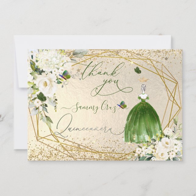 Convites PixDezines Quinceanera Emerald Green Vress (Frente)