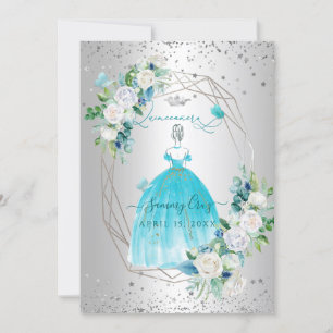 Convites PixDezines Quinceanera H2 Flores Aqua Azul