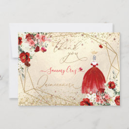 Convites PixDezines Quinceanera Red Gown Obrigado