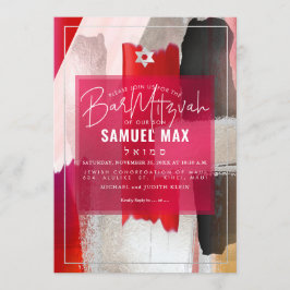 Convites PixDezines Red Black Watercolor Bar Mitzvah