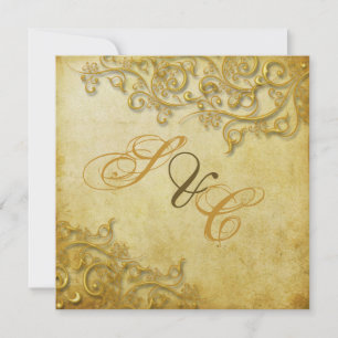 Convites PixDezines redemoinhos vintage dourado falso