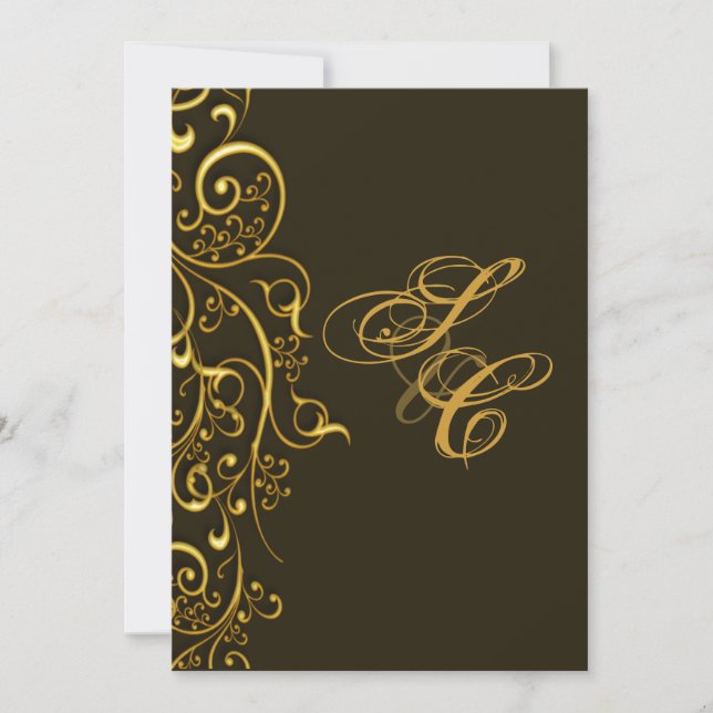 Convites PixDezines redemoinhos vintage dourado falso (Frente)