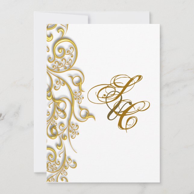 Convites PixDezines redemoinhos vintage dourado falso (Frente)