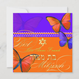 Convites PixDezines retro Papillon, Bat Mitzvah