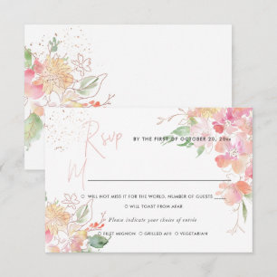 Convites PixDezines Romance Corado Floral RSVP com Refeição