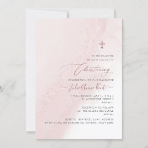 Convites PixDezines Rosa Bege com Dourado Batizado