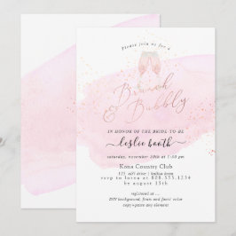 Convites PixDezines Rosa Champanhe com Bolhas Brunch Bubbly
