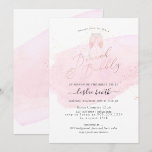 Convites PixDezines Rosa Champanhe com Bolhas Brunch Bubbly