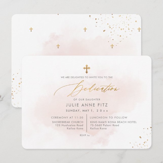 Convites PixDezines Rosa Choque Dedicatória Aquarela (Frente/Verso)