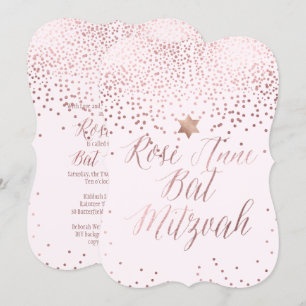Convites PixDezines Rosa Dourado/Foil Faux/Bat Mitzvah